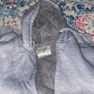 Mens Gray Zipped Hoodie w Warm Interior